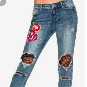 Boston Proper Low Rose Embroidered Jeans